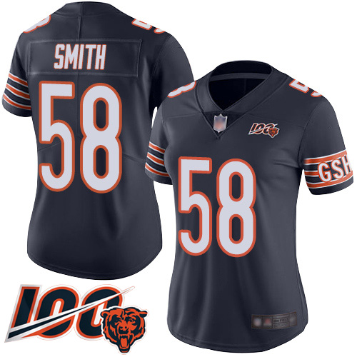 Chicago Bears #58 Roquan Smith Navy Blue Team Color Women's Stitched 100th Season Vapor Limited Jersey Womens cheap jerseys for sale - CheapJerseys.Shop