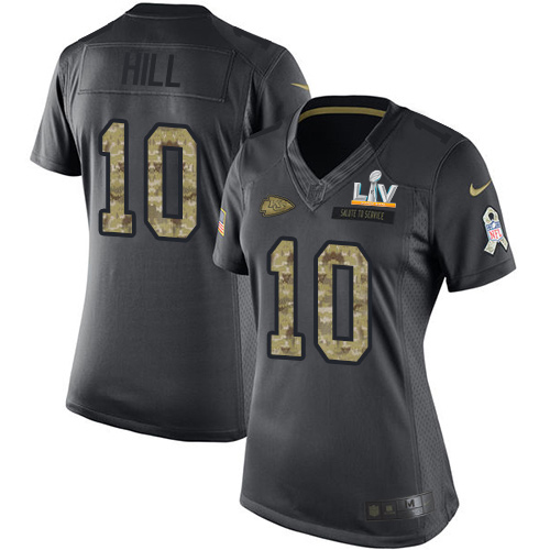Kansas City Chiefs #10 Tyreek Hill Black Women's Super Bowl LV Bound Stitched Limited 2016 Salute to Service Jersey Womens cheap jerseys for sale - CheapJerseys.Shop