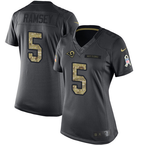 Rams #5 Jalen Ramsey Black Women's Stitched Limited 2016 Salute To Service Jersey cheap jerseys for sale - CheapJerseys.Shop
