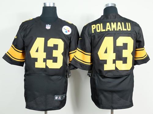 Steelers #43 Troy Polamalu Black(Gold No.) Men's Stitched Elite Jersey cheap jerseys for sale - CheapJerseys.Shop