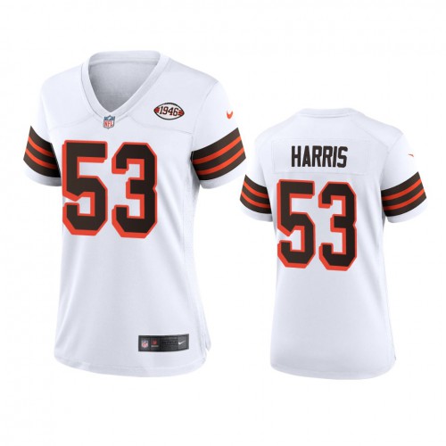 Women Cleveland Browns #53 Nick Harris 1946 Collection Alternate Game Limited Jersey - White Womens cheap jerseys for sale - CheapJerseys.Shop