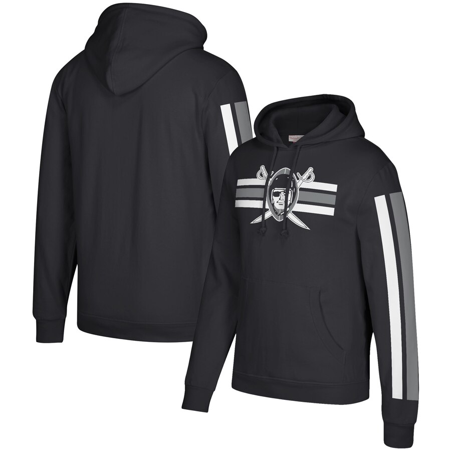 Las Vegas Raiders Mitchell & Ness Three Stripe Pullover Hoodie Black cheap jerseys for sale - CheapJerseys.Shop