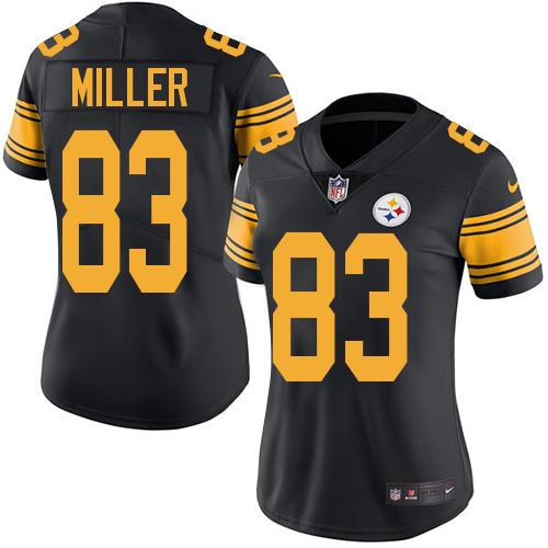 Pittsburgh Steelers #83 Heath Miller Black Women's Stitched Limited Rush Jersey Womens cheap jerseys for sale - CheapJerseys.Shop