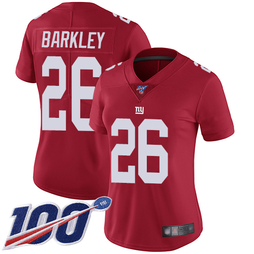 Giants #26 Saquon Barkley Red Alternate Women's Stitched 100th Season Vapor Limited Jersey cheap jerseys for sale - CheapJerseys.Shop