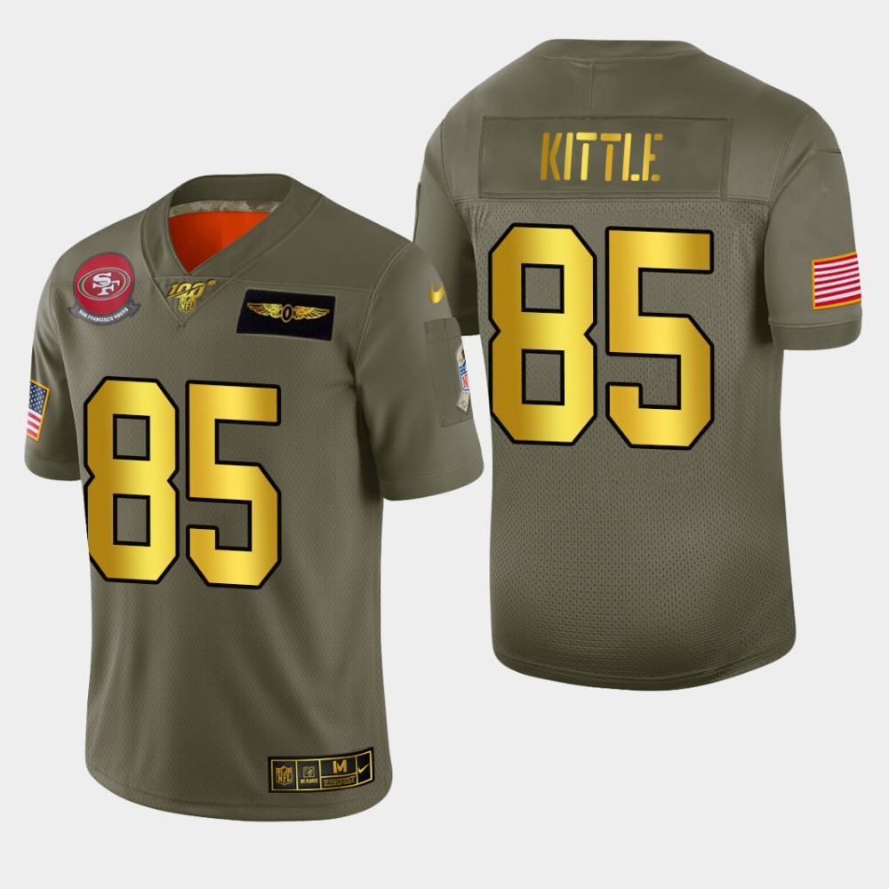 49ers #85 George Kittle Men's Olive Gold 2019 Salute To Service 100 Limited Jersey cheap jerseys for sale - CheapJerseys.Shop