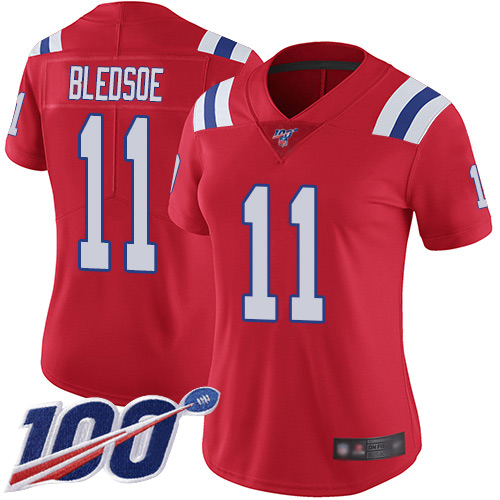 New England Patriots #11 Drew Bledsoe Red Alternate Women's Stitched 100th Season Vapor Limited Jersey Womens cheap jerseys for sale - CheapJerseys.Shop