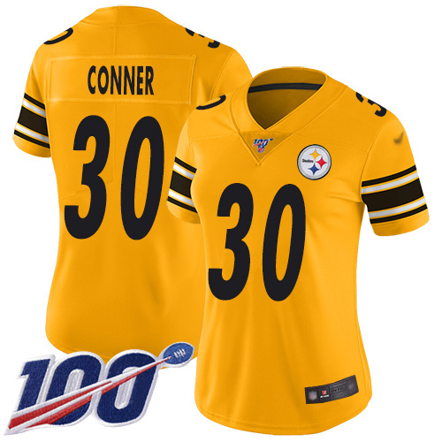 Pittsburgh Steelers #30 James Conner Gold Women's Stitched Limited Inverted Legend 100th Season Jersey Womens cheap jerseys for sale - CheapJerseys.Shop