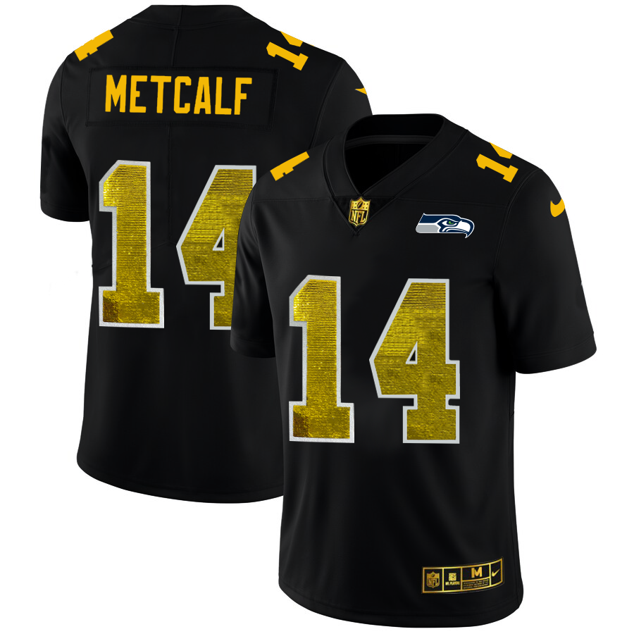 Seattle Seahawks #14 DK Metcalf Men's Black Golden Sequin Vapor Limited Jersey cheap jerseys for sale - CheapJerseys.Shop