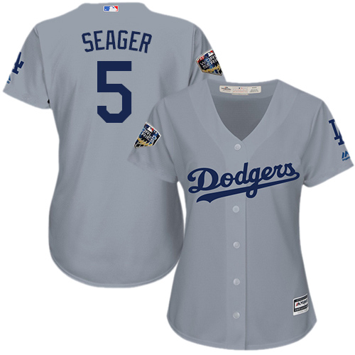 Los Angeles Dodgers #5 Corey Seager Grey Alternate Road 2018 World Series Women's Stitched Jersey Womens cheap jerseys for sale - CheapJerseys.Shop