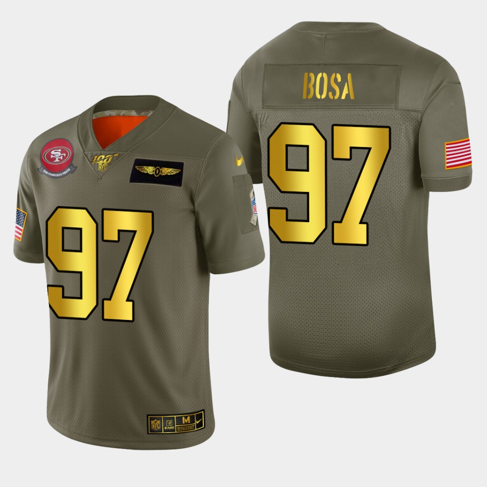 49ers #97 Nick Bosa Men's Olive Gold 2019 Salute To Service 100 Limited Jersey cheap jerseys for sale - CheapJerseys.Shop