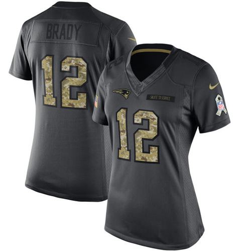 Patriots #12 Tom Brady Black Women's Stitched Limited 2016 Salute To Service Jersey cheap jerseys for sale - CheapJerseys.Shop