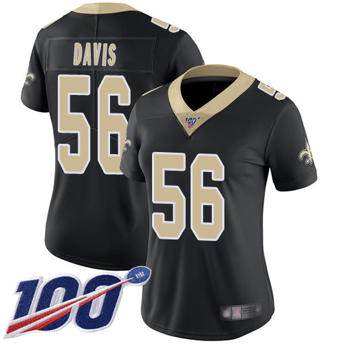 New Orleans Saints #56 DeMario Davis Black Team Color Women's Stitched 100th Season Vapor Limited Jersey Womens cheap jerseys for sale - CheapJerseys.Shop