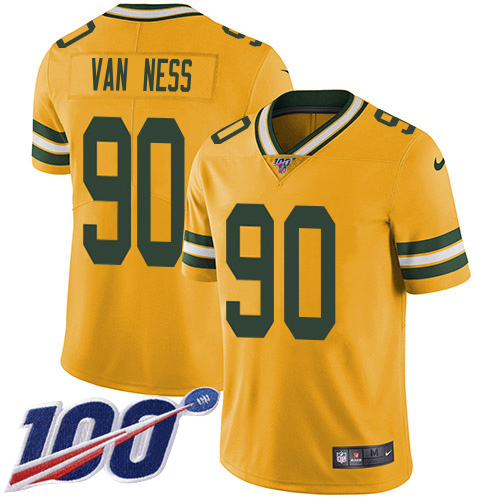Packers #90 Lukas Van Ness Yellow Youth Stitched Limited Rush 100th Season Jersey cheap jerseys for sale - CheapJerseys.Shop