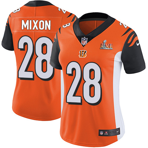 Bengals #28 Joe Mixon Orange Alternate Super Bowl LVI Patch Women's Stitched Vapor Untouchable Limited Jersey cheap jerseys for sale - CheapJerseys.Shop