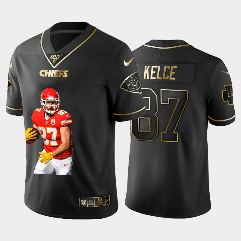Kansas City Chiefs #87 Travis Kelce Team Hero Vapor Limited 100 Jersey Black Golden cheap jerseys for sale - CheapJerseys.Shop