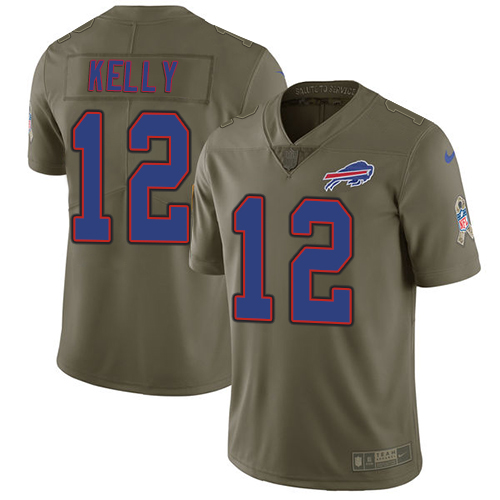 Bills #12 Jim Kelly Olive Men's Stitched Limited 2017 Salute To Service Jersey cheap jerseys for sale - CheapJerseys.Shop