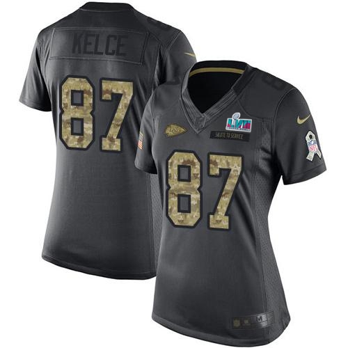 Chiefs #87 Travis Kelce Black Super Bowl LVII Patch Women's Stitched Limited 2016 Salute To Service Jersey cheap jerseys for sale - CheapJerseys.Shop