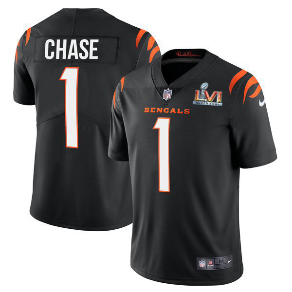 Cincinnati Bengals #1 Ja'Marr Chase Black Super Bowl LVI Patch Men's Vapor Limited Jersey cheap jerseys for sale - CheapJerseys.Shop