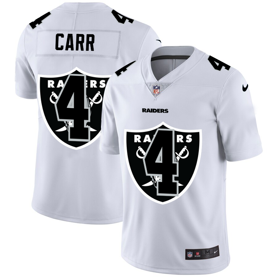 Las Vegas Raiders #4 Derek Carr White Men's Team Logo Dual Overlap Limited Jersey cheap jerseys for sale - CheapJerseys.Shop