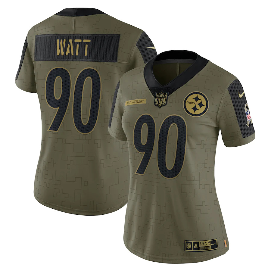 Pittsburgh Steelers #90 T.J. Watt Olive Women's 2021 Salute To Service Limited Player Jersey cheap jerseys for sale - CheapJerseys.Shop