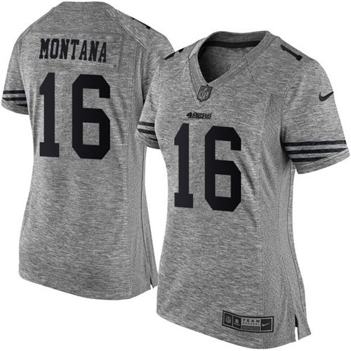 49ers #16 Joe Montana Gray Women's Stitched Limited Gridiron Gray Jersey cheap jerseys for sale - CheapJerseys.Shop