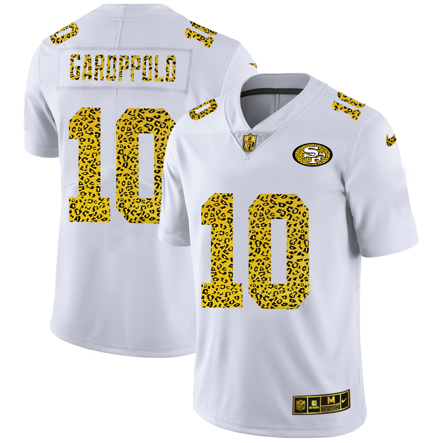 San Francisco 49ers #10 Jimmy Garoppolo Men's Flocked Leopard Print Vapor Limited Jersey White cheap jerseys for sale - CheapJerseys.Shop