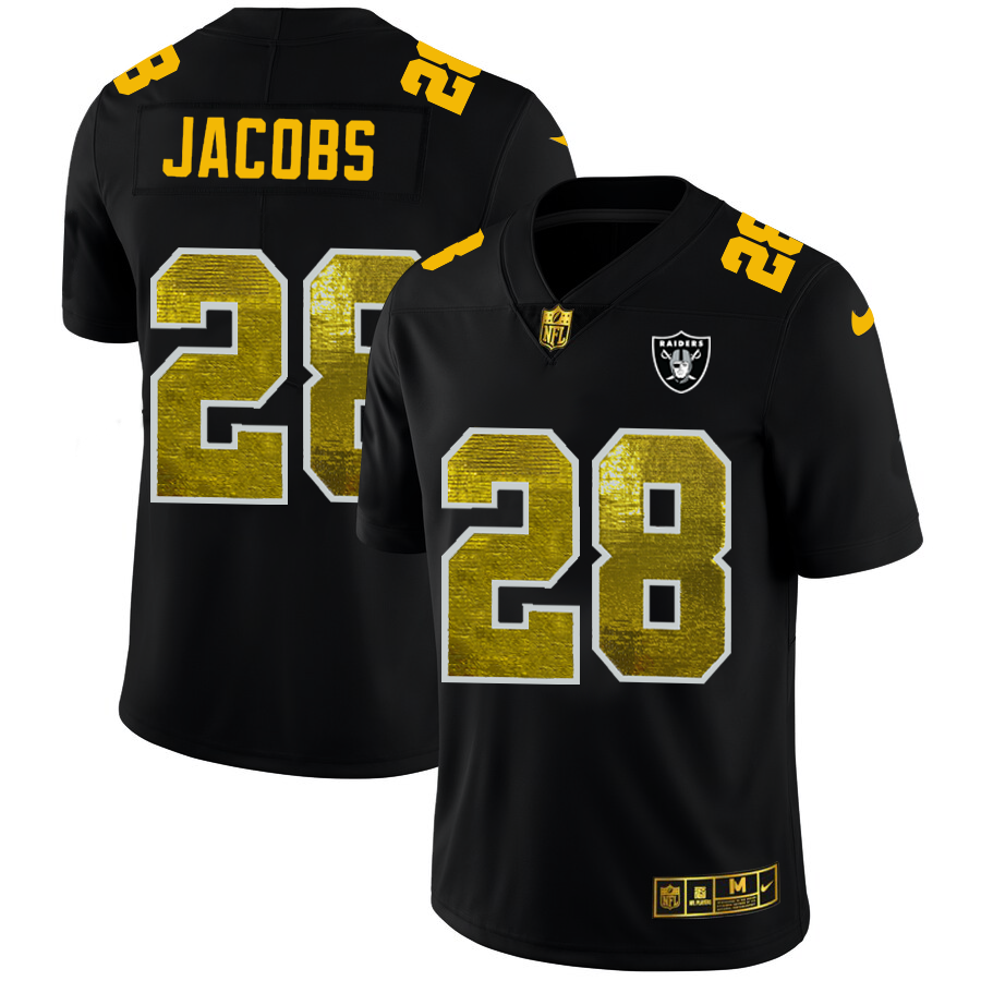 Las Vegas Raiders #28 Josh Jacobs Men's Black Golden Sequin Vapor Limited Jersey cheap jerseys for sale - CheapJerseys.Shop