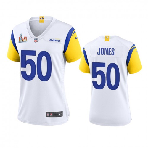 Los Angeles Los Angeles Rams #50 Ernest Jones Women's Super Bowl LVI Patch Alternate Game Jersey - White Womens cheap jerseys for sale - CheapJerseys.Shop