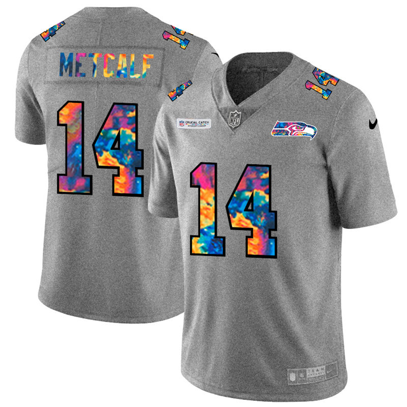 Seattle Seahawks #14 DK Metcalf Men's Multi-Color 2020 Crucial Catch Jersey Greyheather cheap jerseys for sale - CheapJerseys.Shop