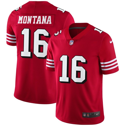49ers #16 Joe Montana Red Team Color Men's Stitched Vapor Untouchable Limited II Jersey cheap jerseys for sale - CheapJerseys.Shop