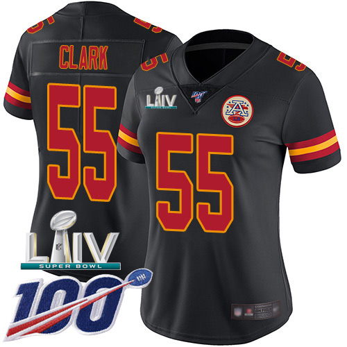 Kansas City Chiefs #55 Frank Clark Black Super Bowl LIV 2020 Women's Stitched Limited Rush 100th Season Jersey Womens cheap jerseys for sale - CheapJerseys.Shop