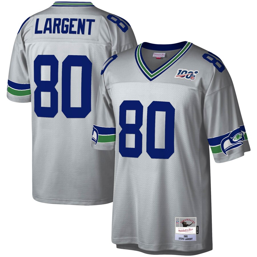 Seattle Seahawks #80 Steve Largent Mitchell & Ness 100 Retired Player Platinum Jersey cheap jerseys for sale - CheapJerseys.Shop