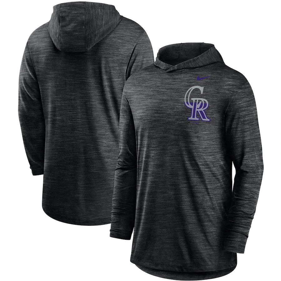 Colorado Rockies Split Logo Performance Long Sleeve Hoodie Top Black cheap jerseys for sale - CheapJerseys.Shop