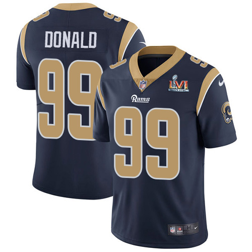 Rams #99 Aaron Donald Navy Blue Team Color Super Bowl LVI Patch Men's Stitched Vapor Untouchable Limited Jersey cheap jerseys for sale - CheapJerseys.Shop