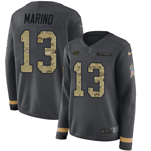 Dolphins #13 Dan Marino Anthracite Salute To Service Women's Stitched Limited Therma Long Sleeve Jersey cheap jerseys for sale - CheapJerseys.Shop