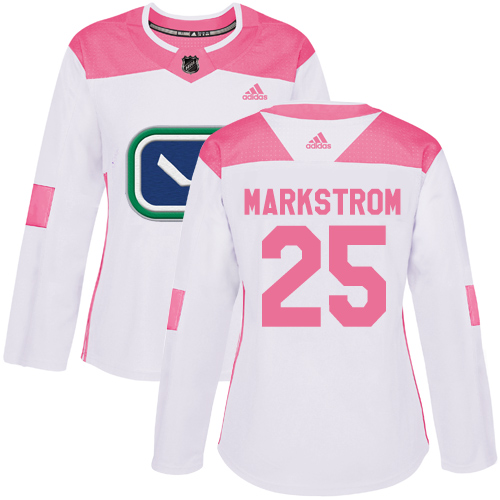 Vancouver Canucks #25 Jacob Markstrom White/Pink Authentic Fashion Women's Stitched Jersey Womens cheap jerseys for sale - CheapJerseys.Shop