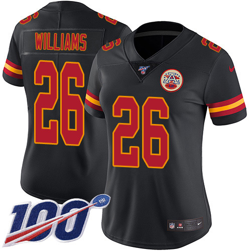Kansas City Chiefs #26 Damien Williams Black Women's Stitched Limited Rush 100th Season Jersey Womens cheap jerseys for sale - CheapJerseys.Shop
