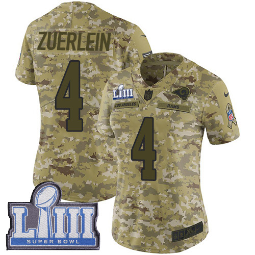 Los Angeles Rams #4 Greg Zuerlein Camo Super Bowl LIII Bound Women's Stitched Limited 2018 Salute to Service Jersey Womens cheap jerseys for sale - CheapJerseys.Shop