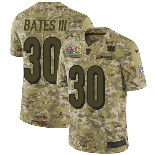 Bengals #30 Jessie Bates Camo Super Bowl LVI Patch Men's Stitched Limited 2018 Salute To Service Jersey cheap jerseys for sale - CheapJerseys.Shop