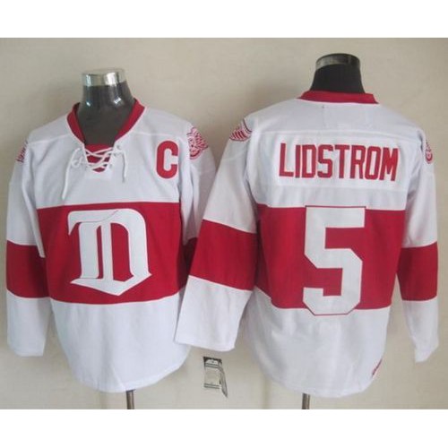 Detroit Red Wings #5 Nicklas Lidstrom White Winter Classic CCM Throwback Stitched Jersey Men's cheap jerseys for sale - CheapJerseys.Shop