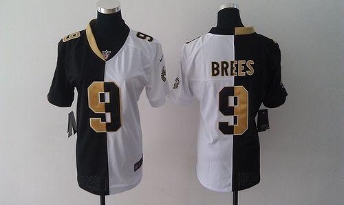 Saints #9 Drew Brees Black/White Women's Stitched Elite Split Jersey cheap jerseys for sale - CheapJerseys.Shop