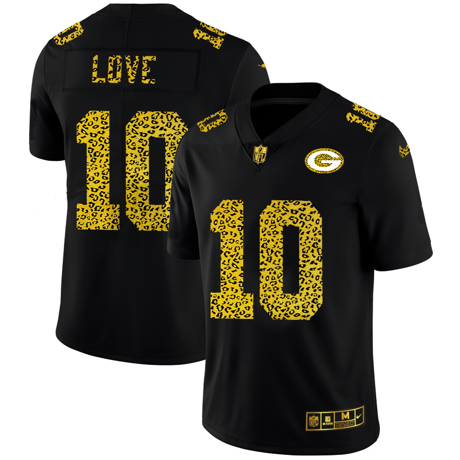 Green Bay Packers #10 Jordan Love Men's Leopard Print Fashion Vapor Limited Jersey Black cheap jerseys for sale - CheapJerseys.Shop
