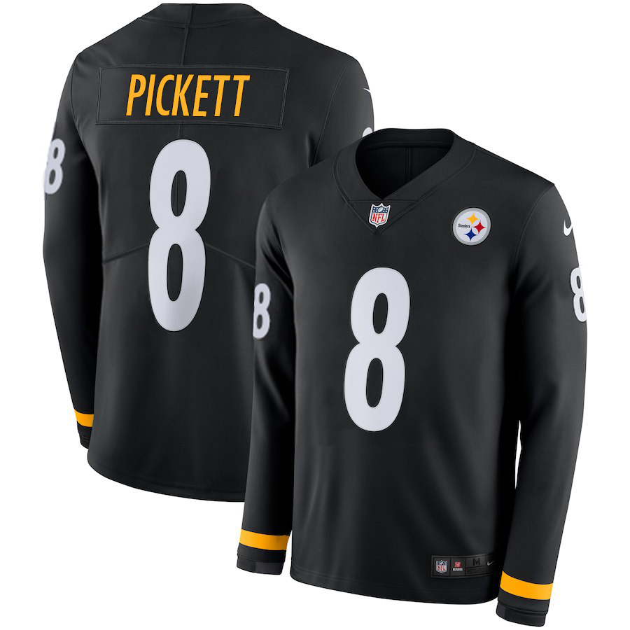 Steelers #8 Kenny Pickett Black Team Color Youth Stitched Limited Therma Long Sleeve Jersey cheap jerseys for sale - CheapJerseys.Shop