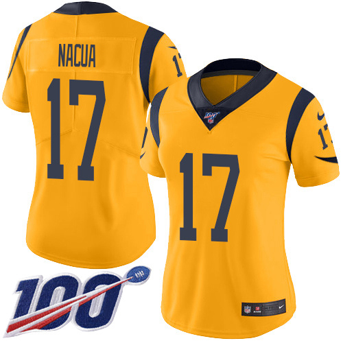 Rams #17 Puka Nacua Gold Women's Stitched Limited Rush 100th Season Jersey cheap jerseys for sale - CheapJerseys.Shop