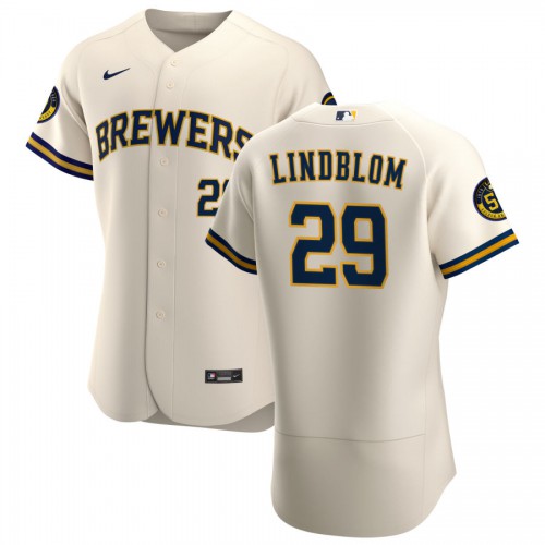 Milwaukee Milwaukee Brewers #29 Josh Lindblom Men's Cream Home 2020 Authentic Player Jersey Men's cheap jerseys for sale - CheapJerseys.Shop