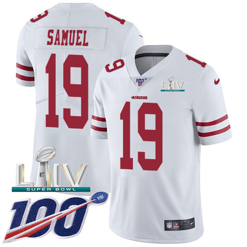 49ers #19 Deebo Samuel White Super Bowl LIV 2020 Men's Stitched 100th Season Vapor Limited Jersey cheap jerseys for sale - CheapJerseys.Shop