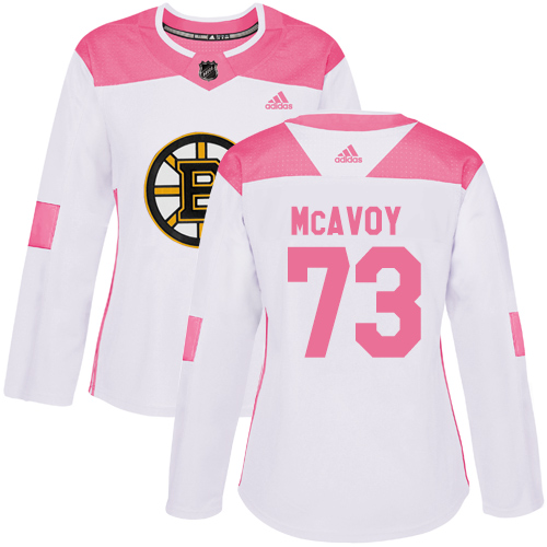 Boston Bruins #73 Charlie McAvoy White/Pink Authentic Fashion Women's Stitched Jersey Womens cheap jerseys for sale - CheapJerseys.Shop