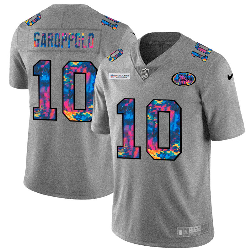 San Francisco 49ers #10 Jimmy Garoppolo Men's Multi-Color 2020 Crucial Catch Jersey Greyheather cheap jerseys for sale - CheapJerseys.Shop
