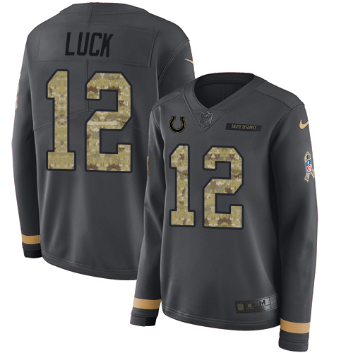 Indianapolis Colts #12 Andrew Luck Anthracite Salute to Service Women's Stitched Limited Therma Long Sleeve Jersey Womens cheap jerseys for sale - CheapJerseys.Shop