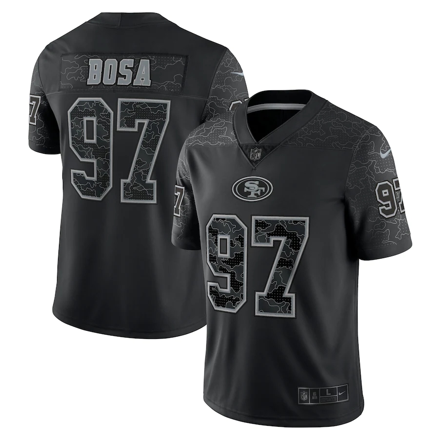 San Francisco 49ers #97 Nick Bosa Black Men's Black Reflective Limited Jersey cheap jerseys for sale - CheapJerseys.Shop